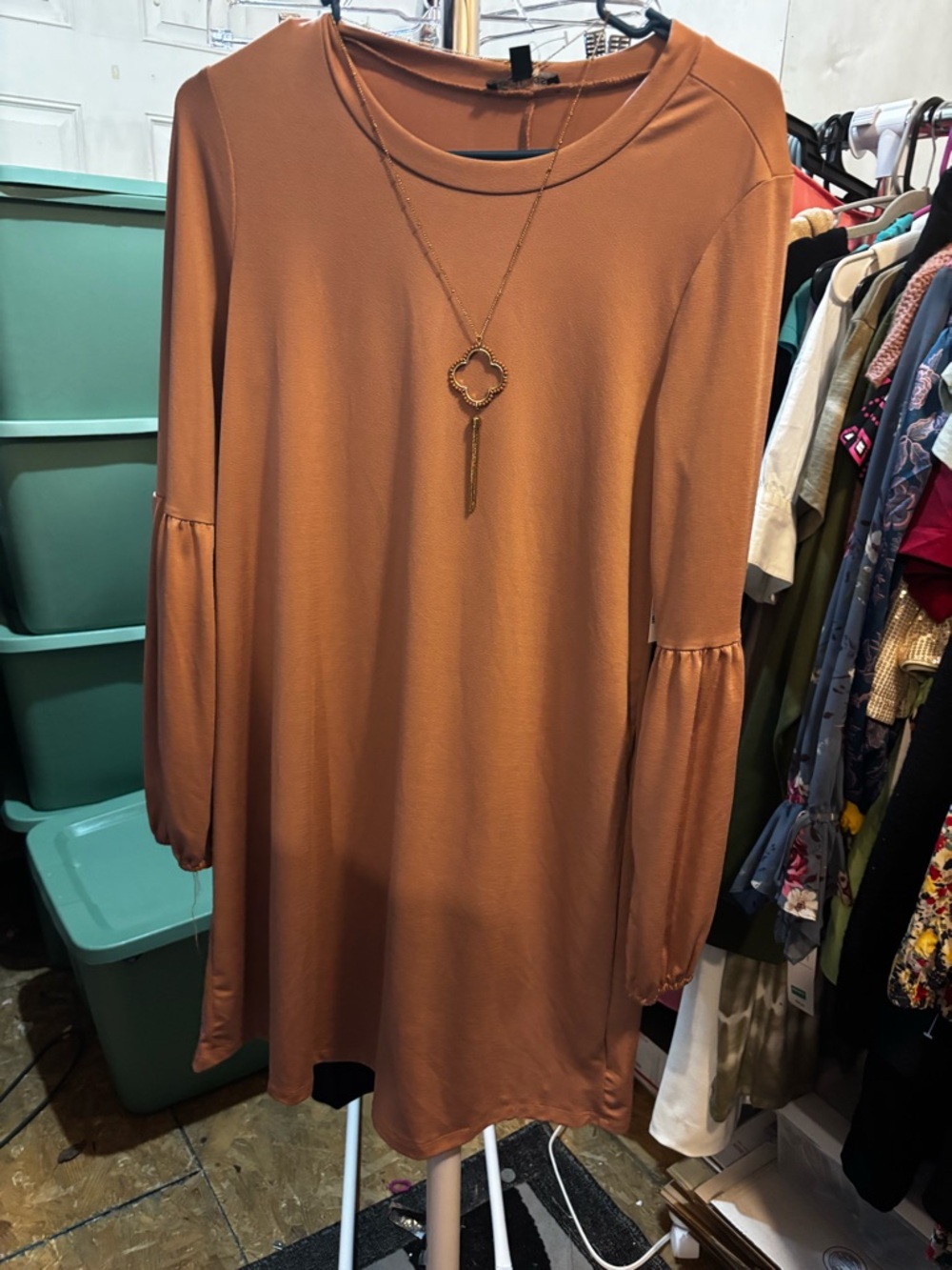 As U Wish Long Sleeve Tunic Dress in Rust